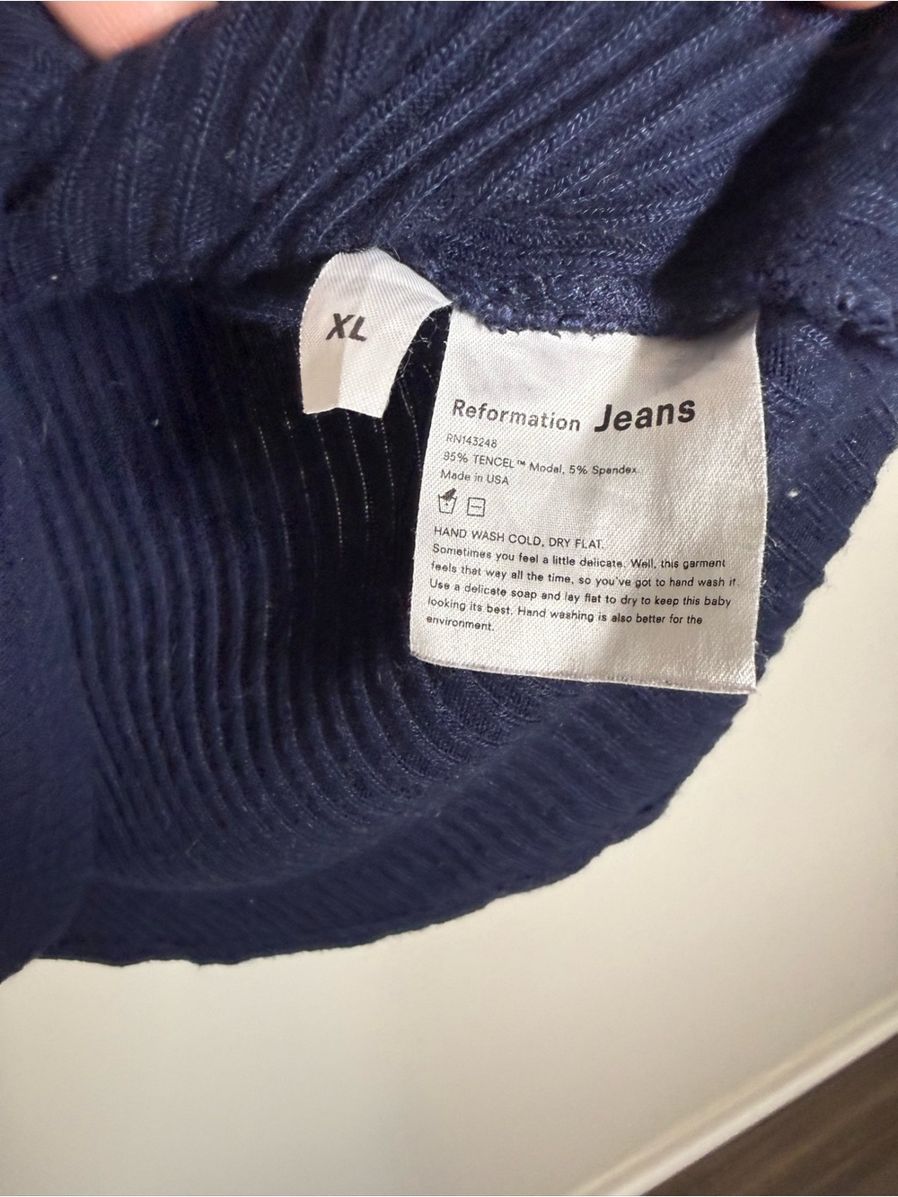 Reformation Janine Knit Top Navy Blue Short Sleeve Ribbed XL - Picture 7 of 7